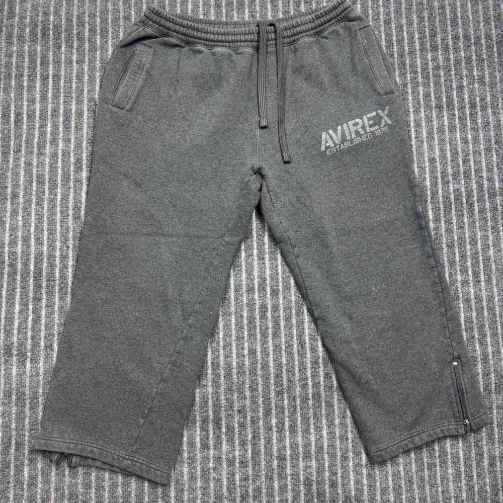 Avirex Sweatpants XXL Charcoal Gray Ankle Zip Logo Fleece Joggers Streetwear